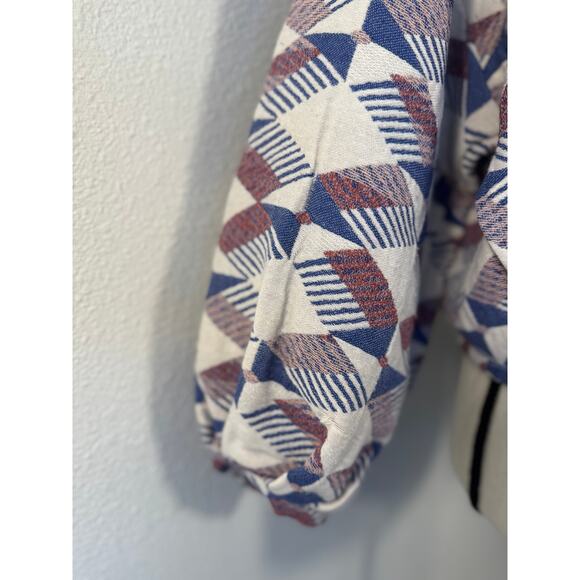 Xirena Ivory Blue Red Crop Jacket Boxy Embroidered Blazer XS - Picture 4 of 11